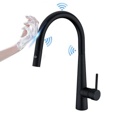 China Pull Out Spray Lead-Free Brass Contemporary Deck Mounted Tap Watermark High Quality Black Sense Faucets Pull Down Kitchen Faucet for sale