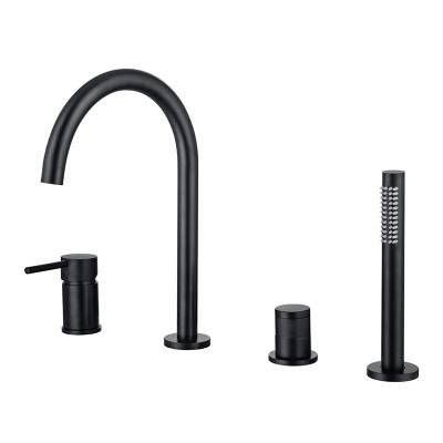 China Without Slide Bar Split Type Lead Free Brass Bathtub Faucet Thermostatic Digital Display Matte Black Bathroom Bathtub Tap 4 Hole for sale