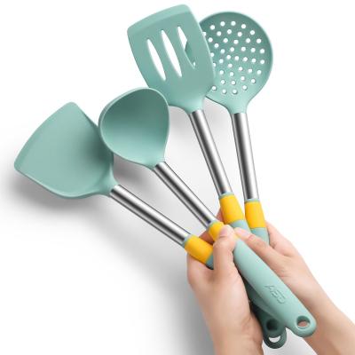 China Sustainable 4pcs/set Kitchen Cares Pocket Set Spatula Slotted Turner Spoon Kitchen Tools Silicon Nylon Cookware Set for sale