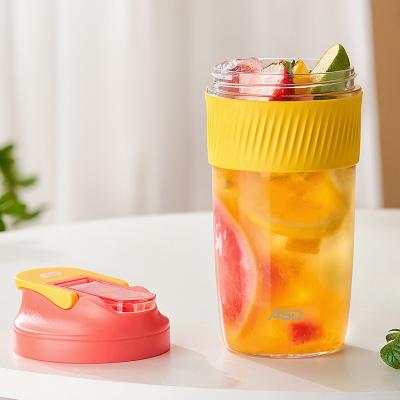 China Wholesale Sustainable Reusable Coffee Mug Wide Water Tumbler Borosilicate Glass Straight Mouth Cup With Lid Straw for sale