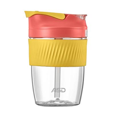 China ASD 400ml Double Portable Viable Transparent Thick Wall Borosilicate Glass Creative Cup With Lid And Straw for sale