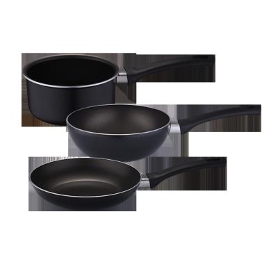 China Viable Kitchen Aluminum Alloy Pan Wok Frying Pan Non-Stick 3pcs Pan Cooking Pot Set Cookware for sale