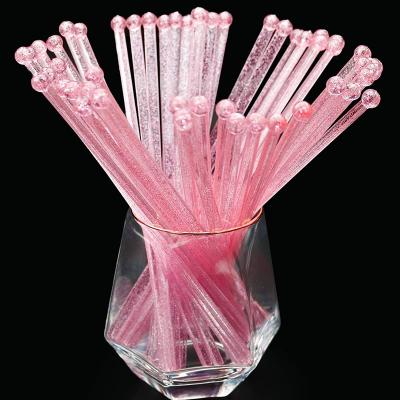 China Dot Plastic Bartending Crystal Cake Gold Glitter Decorative Cocktail Lollipop Coffee Soda Minimalist Drinks Pink Stirring Stick for sale