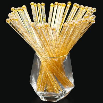 China Gold Sparkle Cocktail Sticks Crystal Cake Pops Cocktail Coffee Decorative Drink Stirrers Minimalist Plastic Lollipop Stick for sale