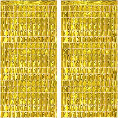 China PET Gold Foil Fringe Curtains 3.2ft x 6.6ft 2 Packs Flame Backdrop Square Sequin for Gold Birthday Party Wedding Baby Shower for sale