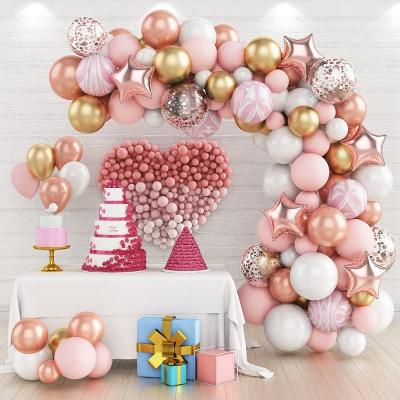 China Gift Toy Rose and Pink Balloon Garland Arch Latex Kit with Rose Gold Butterfly Stickers Wall Decor for Bridal Wedding Party Birthday for sale