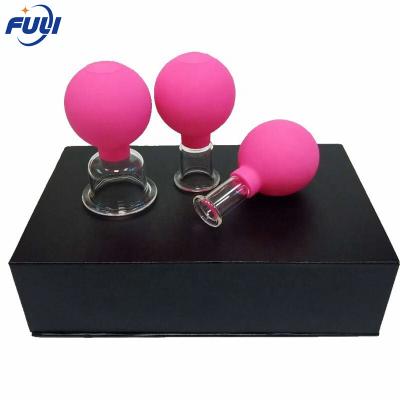 Chine les tasses de massage d'aspiration de vide de massage facial en verre de silicone de PVC 4Pcs rident le levage de visage de solvant à vendre