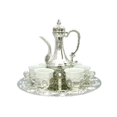 China Viable Arabic Wedding Decorative Metal Coffee Teapot Cup Silver Ceramic Zemzem Set for sale