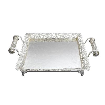 China Home Decoration Luxury Silver Metal Food Eco - Friendly Wedding Fruit Dry Serving Tray for sale