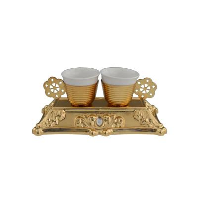 China India Metal Gold Foil Shape Festival Gift Ceramic Arabic Tea Cup Set With Handle for sale