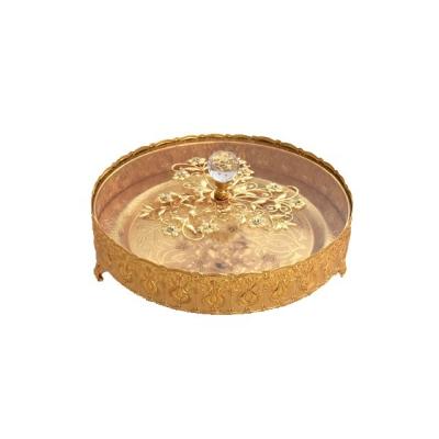 China Sustainable Household Decor Metal Gold Round Gift Candy Nut Storage Basket With Glass Lid for sale