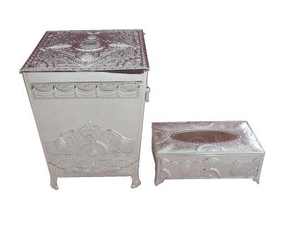 China Hotel Home Decoration Metal Craft Tissue Box Viable Saudi Arab Trash Can Set for sale