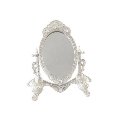 China Vintage Metal Portable Desktop Oval Zinc Alloy Personalized Makeup Cosmetic Vanity Mirror for sale