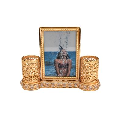 China Decorative India Metal Gold Table Mirrors India Picture Frame With Double Pen Holder for sale