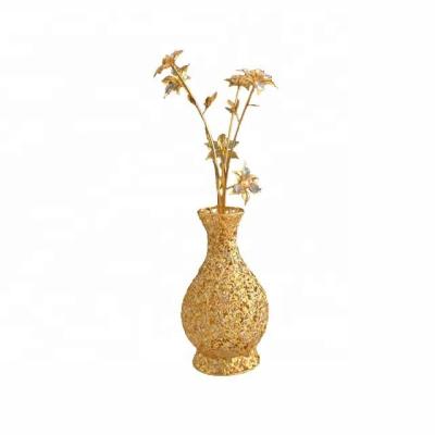 China Morden Household Wedding Shop Decoration Luxury Gold Plated Tall Metal Floor Flower Vase for sale