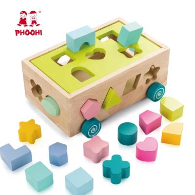 China Wooden Shape Sorter Toy For Children 24*15*9cm Montessori Educational Kids Baby Racing Car Game for sale