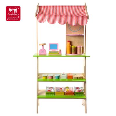 China Wholesale Kids Wooden Role Play Wooden Market Stand Fruit Display Store For Kids 3+ for sale