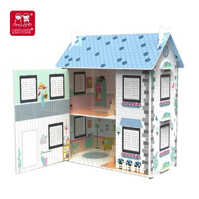 China DIY TOY 2022 New Design Wooden Toys UK Pretend Play Wooden Dollhouse With Furniture Accessories for sale