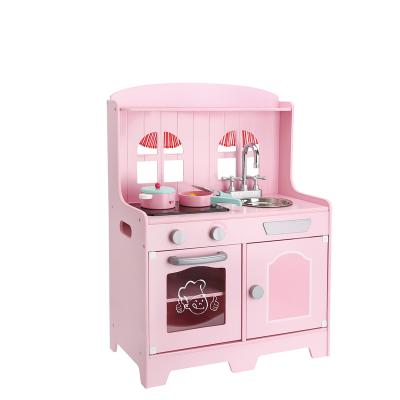 China Wooden Kitchen Toys Pretend Play For Kids Pink Kitchen With Healthy Play Kitchen Set for sale