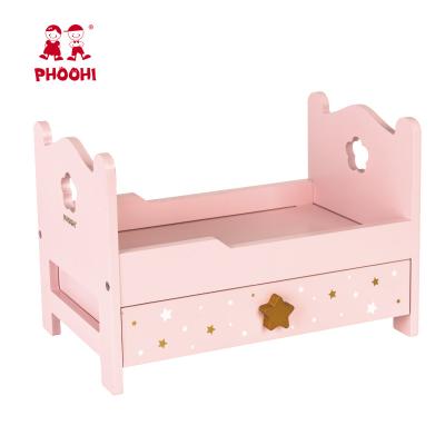 China Children Wooden Girls Pretend Role Play Baby Doll Bed Doll Room Wooden Doll Furniture For Children Wooden Toy for sale