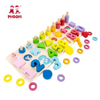 China China 3 In 1 Matching Shape Board Digital Montessori Teaching Toy For Kids Educational Wooden 3+ 40*15*7.5(cm) for sale