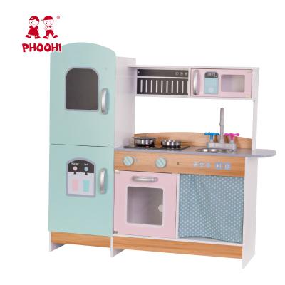 China Wooden Role Play Pretend Wooden Children To Play Toy Mint Green Medium Kitchen Set To Play Food For Kids for sale