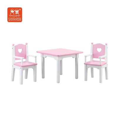 China American Wooden Wooden Toy Girl Doll Furniture Kids 18 Inch Doll Furniture Rose Doll Table and Red Chairs Accessories Set for sale