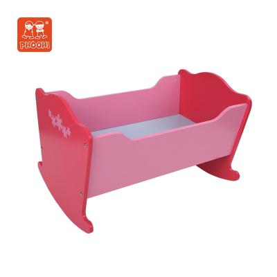 China American Wooden Wooden Toy Girl Doll Furniture Kids Pink Crib 18 Inch Doll Furniture Flower Doll Accessory Red-Pink for sale