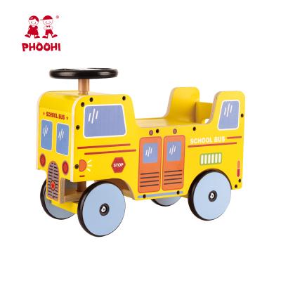 China 2020 Wooden School Bus Ride On Walker Kids Play Wooden Push Baby Toy For Children for sale