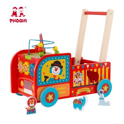 China New Style Circus Wooden Baby Walker Kids Play Push Baby Wooden Toy For Children for sale