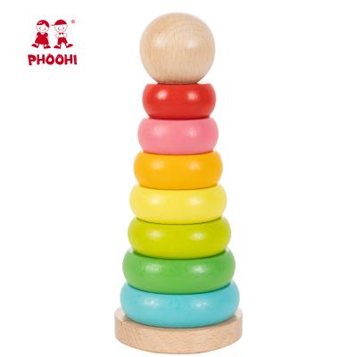 China Children Play Early Educational Montessori Stacker Toy Baby Wooden Rainbow For Children 21.5*8.8*8.8CM for sale