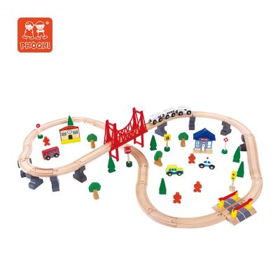 China Wooden Preschool Toy Train Slot Toy Children's Educational Toys Set Train Track For Children 70 Pcs Train Set for sale