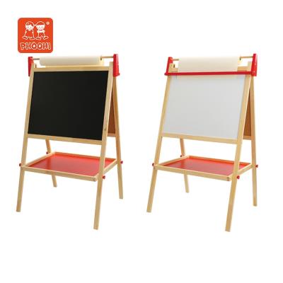 China Wooden Kids Toy Kindergarten School Drawing Board Toys Educational Writing Board For Kids Easel With Paper Roll for sale