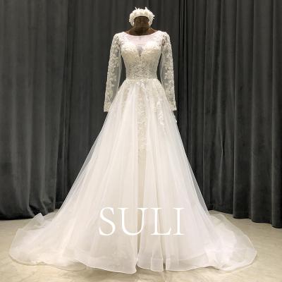 China Romantic boho SULI 9009 woman wedding dress summer party vintage wedding dress ladies wedding dress anti-static long sleeve novias for sale