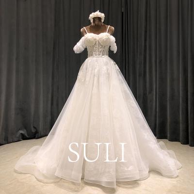 China Anti-Static Simple Elegant Boho Bride Sequin Lace Wedding Dresses Chic Wedding Dresses For Bridal Party Civil Wedding Dress SULI 9006 Romantic Fluffy for sale