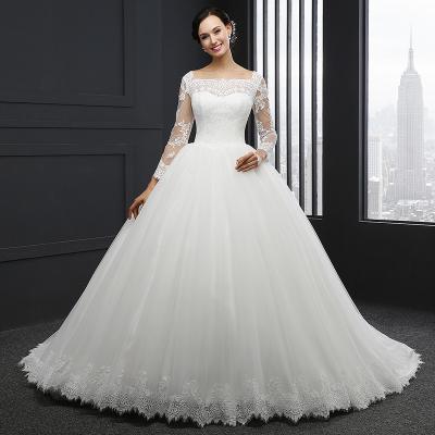 China 2020 Wholesale Lace China Anti-Static Wedding Bridal Dress MZ0059 Tulle Sleeves Classic Fitted Women Princess Line One for sale