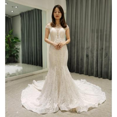 China AmL 8366 Mermaid Summer Romantic Elegant Female Wedding Dress 2021 Bridesmaids Party White Lush Lace A-line Anti-Static Ceremony Long for sale