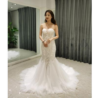 China AmL 8333 civil lace wedding dress bride party off shoulder floral guest elegant white open white simple mermaid anti-static for sale