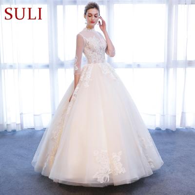 China SL165 High Neck Lace Applique Wedding Dress Long Sleeve Anti-Static Bridal Gown Wedding Dresses Plus Size Wedding Party Gowns For Women for sale