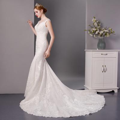 China Wholesale Anti-Static Mermaid Wedding Dresses SL6082 2020 Designs Applique Lace Sequins Short Sleeve Vintage Bridal Gown Wedding Dress for sale