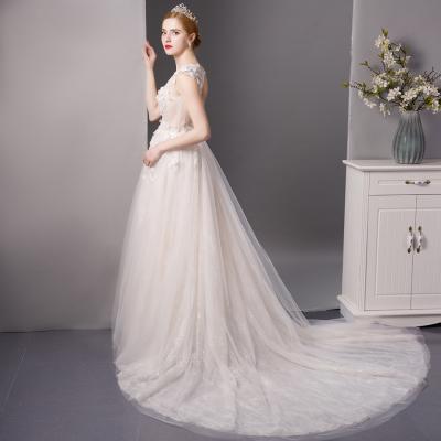 China Anti-static SL6076 see wedding dress with sleeves flowers plus size wedding bridal dress for women backless bride dresses wedding for sale