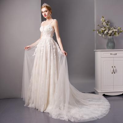 China SL6079 anti-static spaghetti tie wedding dresses bohemian bohemian wedding dress wholesale flower bridal bodice china illusion for sale