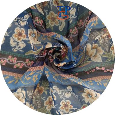 China 8mm plain blue flower printed pure silk georgette ggt fabric for dress for sale