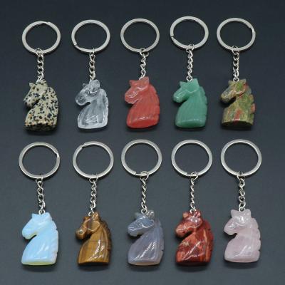 China Nice Gemstones Gifts From Europe Natural Small Horse Shape Healing Stones Open Crystal Keychains for sale