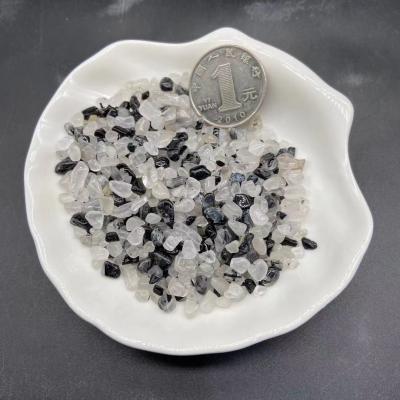 China Natural Europe Tourmaline Ghost Gravel Stones Chips Healing Stones Small Size Black Crystal Chips Stones for sale