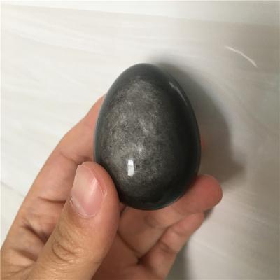 China Natural Europe Obsidiansilver Leaf Egg Crystals Stone Carve Decoration Healing Gift for sale