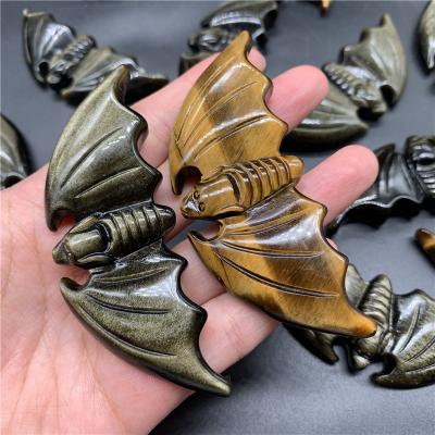 China Handcrafted Gold Bats Obsidian Bats Eyes Europe Tiger Crystal Halloween Gemstones Bats Unique Gifts for sale