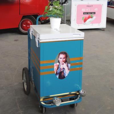 China Waters Street Cake Coffee Carts With Refrigerator Food Push Cart for sale