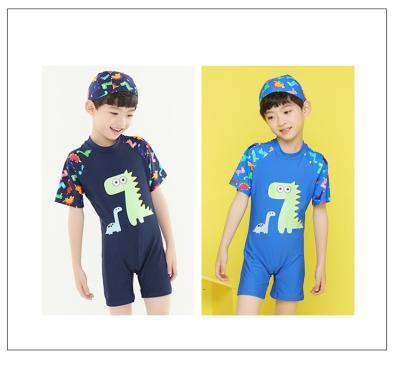 China Cartoon Crocodile Cartoon Children's Swim Cap Shortsleeve One-Piece Swimwear Boys Girls Breathable Swimming Trunks for sale