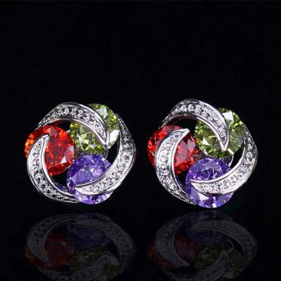 China AAA Zircon Stud Earrings Environmental Friendly Women Around Girl Crystal Ear Studs Multicolor Fashion Jewelry for sale